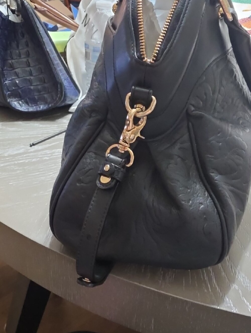 Brahmin Black Embossed Floral Satchel - Picture 5 of 9
